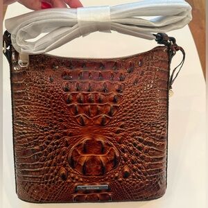 NWT Brahmin Katie Pecan Melbourne Croc Embossed Leather Crossbody Bag